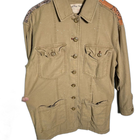 We The Free For Free People Khaki Swept Up Military Shirt Jacket NWOT Size XS - Picture 6 of 16